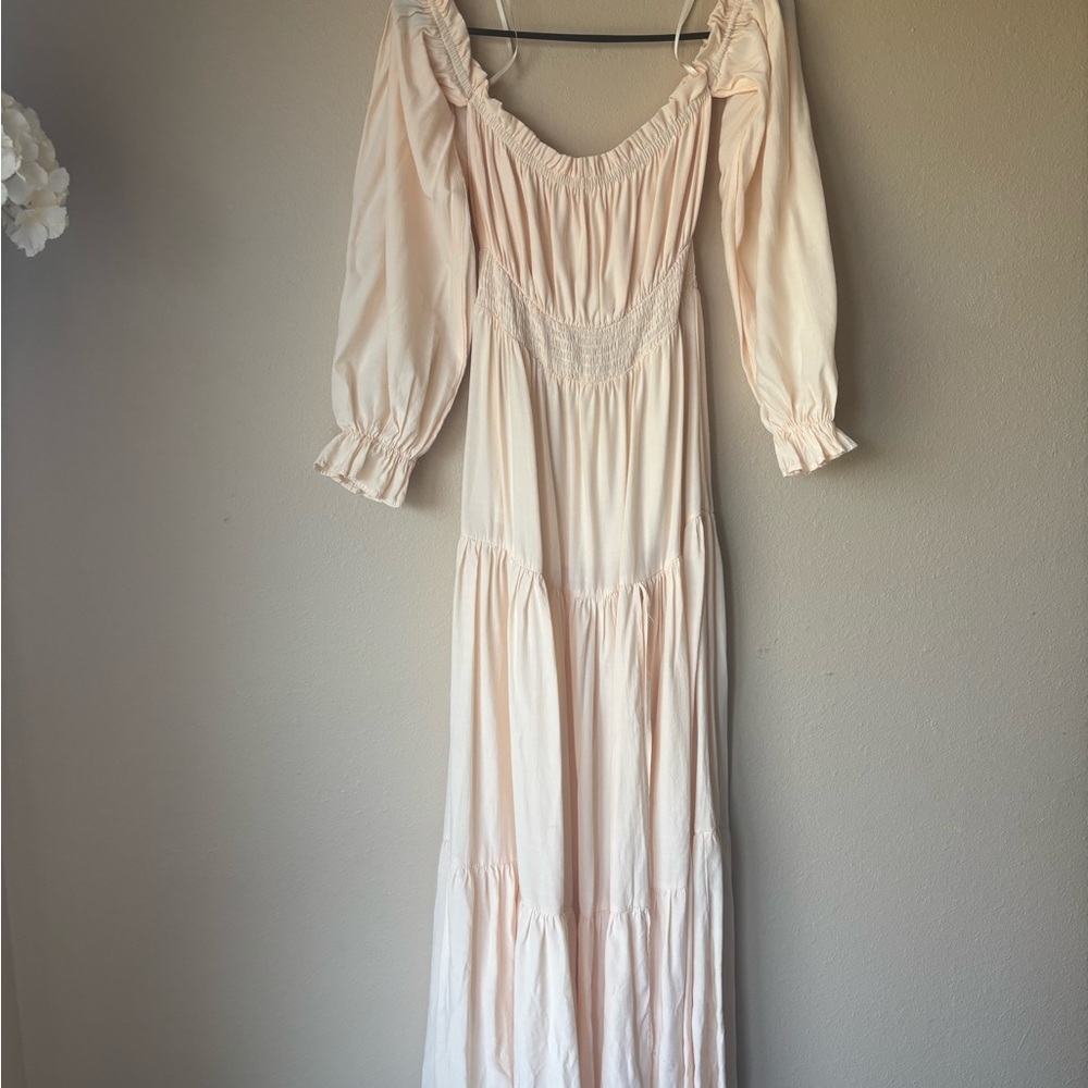 Elegant Long Sleeve Cream Dress